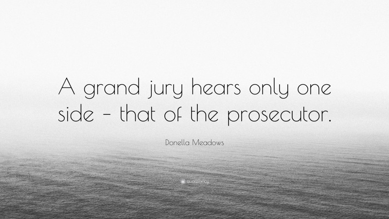 Donella Meadows Quote: “A grand jury hears only one side – that of the prosecutor.”