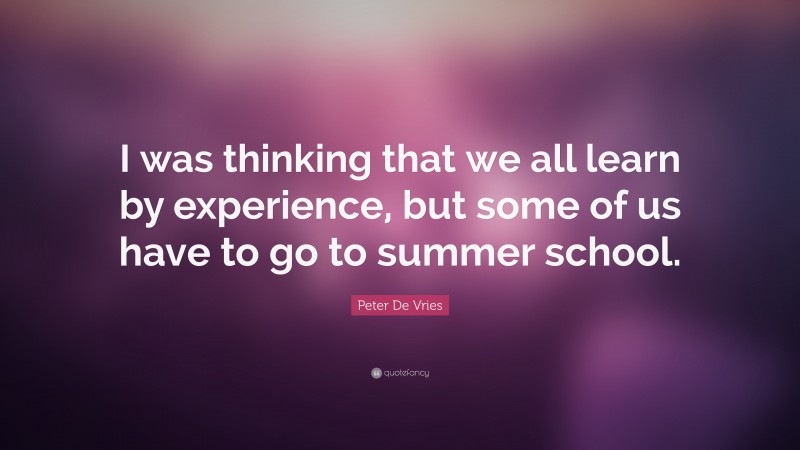 Peter De Vries Quote: “I was thinking that we all learn by experience, but some of us have to go to summer school.”