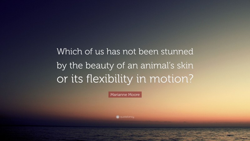 Marianne Moore Quote: “Which of us has not been stunned by the beauty of an animal’s skin or its flexibility in motion?”