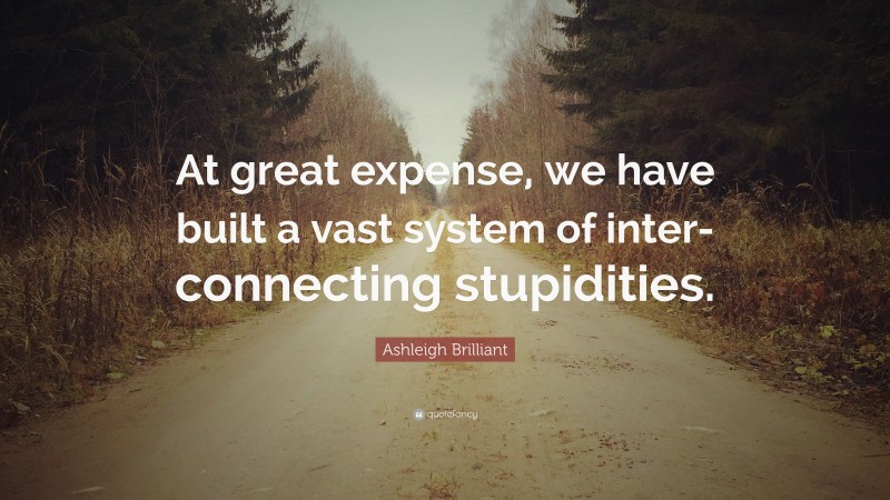 Ashleigh Brilliant Quote: “At great expense, we have built a vast system of inter-connecting stupidities.”