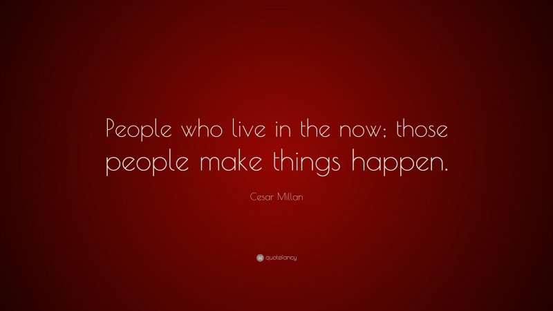 Cesar Millan Quote: “People who live in the now; those people make things happen.”