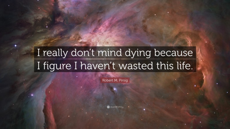 Robert M. Pirsig Quote: “I really don’t mind dying because I figure I haven’t wasted this life.”