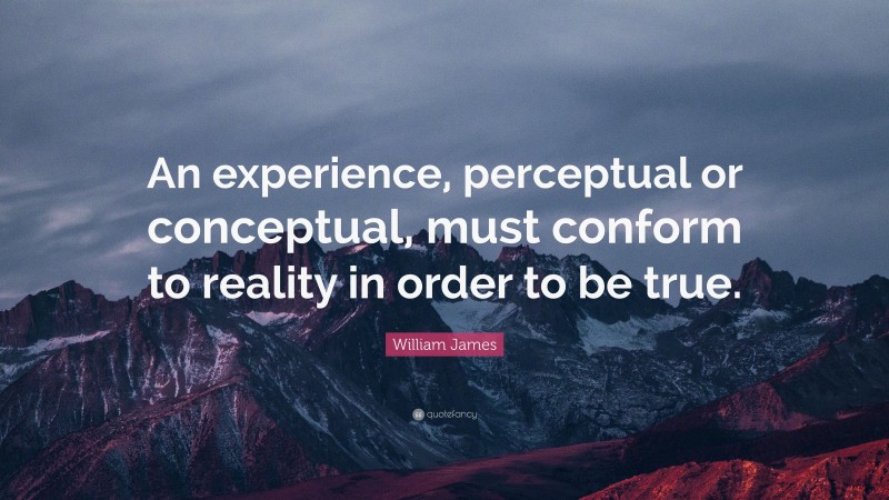 William James Quote: “An experience, perceptual or conceptual, must conform to reality in order to be true.”
