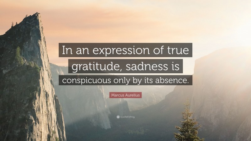 Marcus Aurelius Quote: “In an expression of true gratitude, sadness is conspicuous only by its absence.”