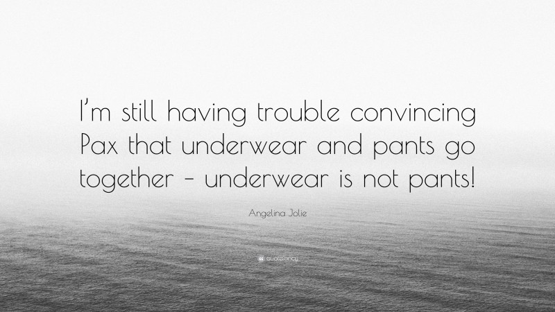 Angelina Jolie Quote: “I’m still having trouble convincing Pax that underwear and pants go together – underwear is not pants!”