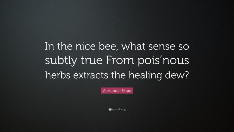 Alexander Pope Quote: “In the nice bee, what sense so subtly true From pois’nous herbs extracts the healing dew?”