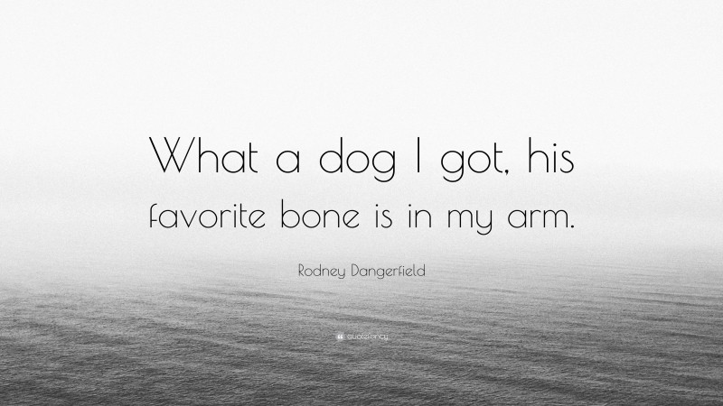 Rodney Dangerfield Quote: “What a dog I got, his favorite bone is in my arm.”