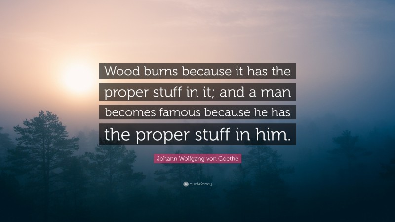 Johann Wolfgang von Goethe Quote: “Wood burns because it has the proper stuff in it; and a man becomes famous because he has the proper stuff in him.”