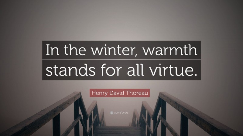 Henry David Thoreau Quote: “In the winter, warmth stands for all virtue.”