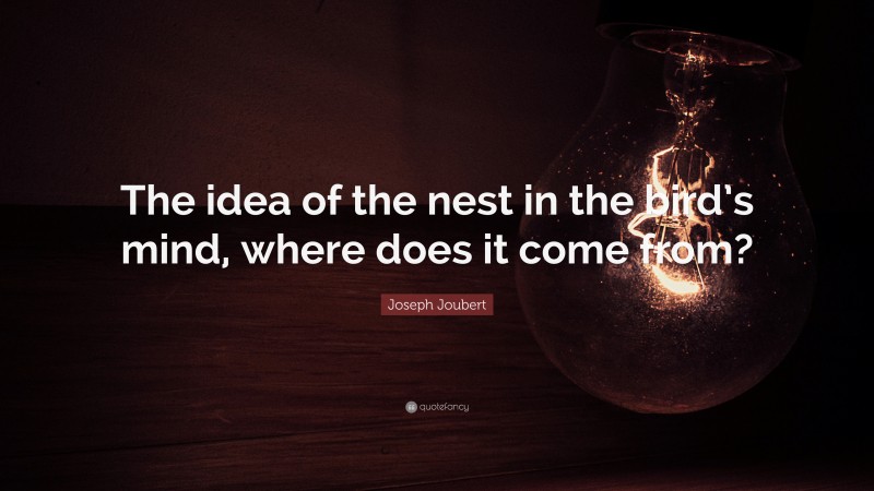 Joseph Joubert Quote: “The idea of the nest in the bird’s mind, where does it come from?”