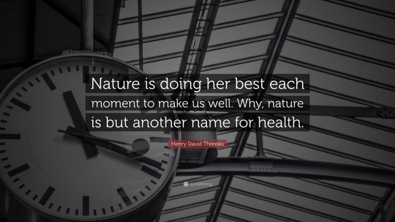 Henry David Thoreau Quote: “Nature is doing her best each moment to make us well. Why, nature is but another name for health.”