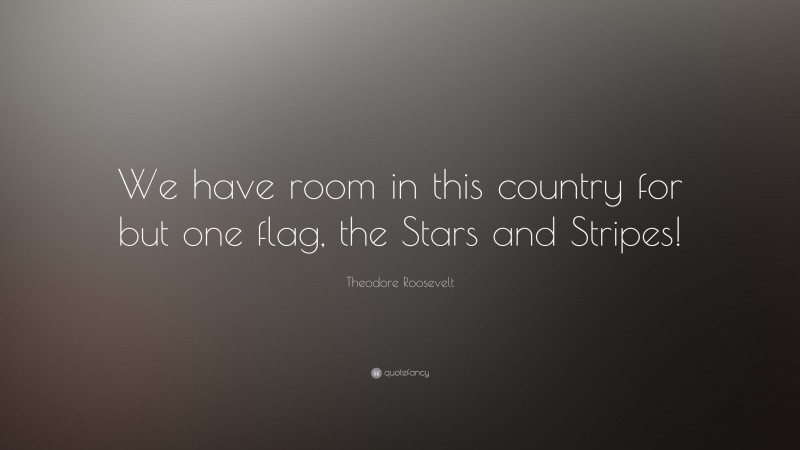 Theodore Roosevelt Quote: “We have room in this country for but one flag, the Stars and Stripes!”