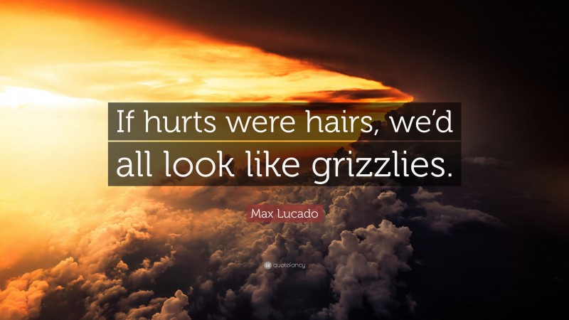 Max Lucado Quote: “If hurts were hairs, we’d all look like grizzlies.”