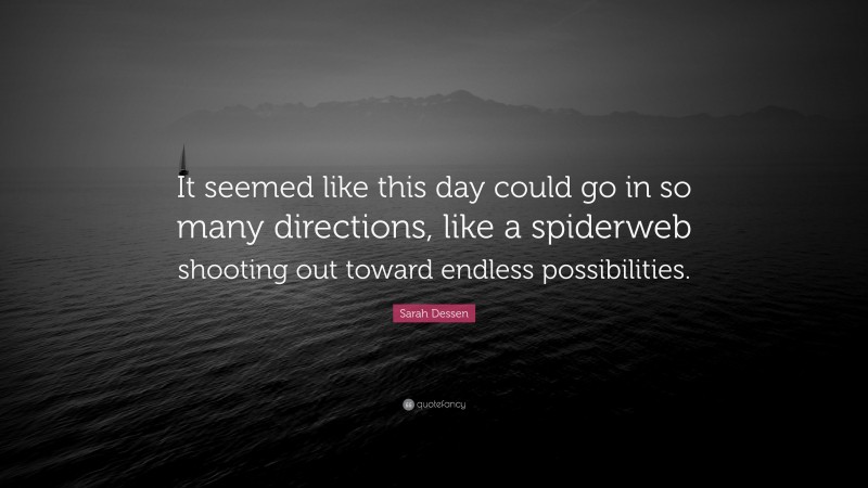 Sarah Dessen Quote: “It seemed like this day could go in so many directions, like a spiderweb shooting out toward endless possibilities.”