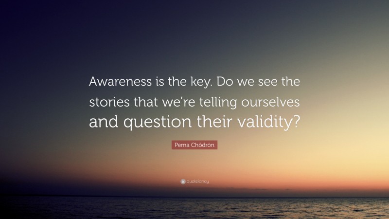 Pema Chödrön Quote: “Awareness is the key. Do we see the stories that we’re telling ourselves and question their validity?”