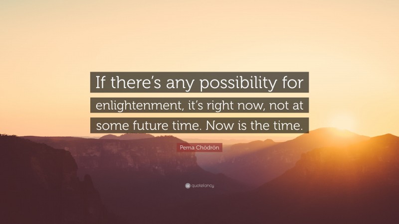Pema Chödrön Quote: “If there’s any possibility for enlightenment, it’s right now, not at some future time. Now is the time.”