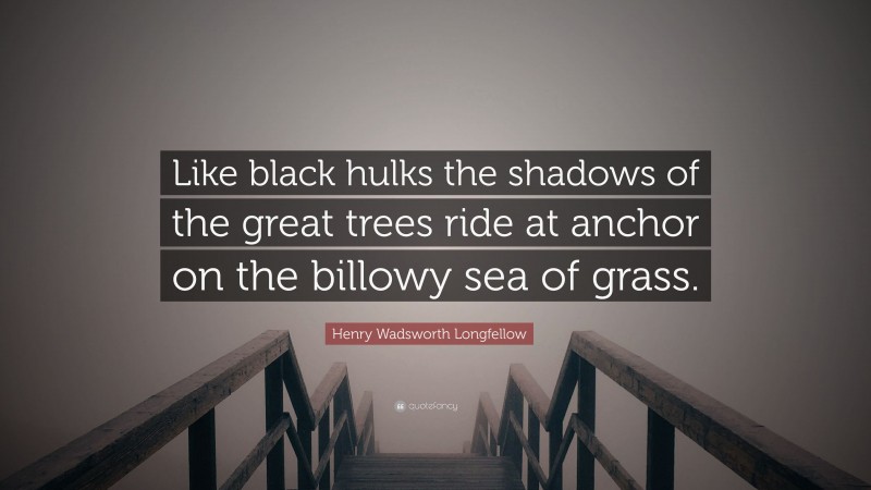 Henry Wadsworth Longfellow Quote: “Like black hulks the shadows of the great trees ride at anchor on the billowy sea of grass.”