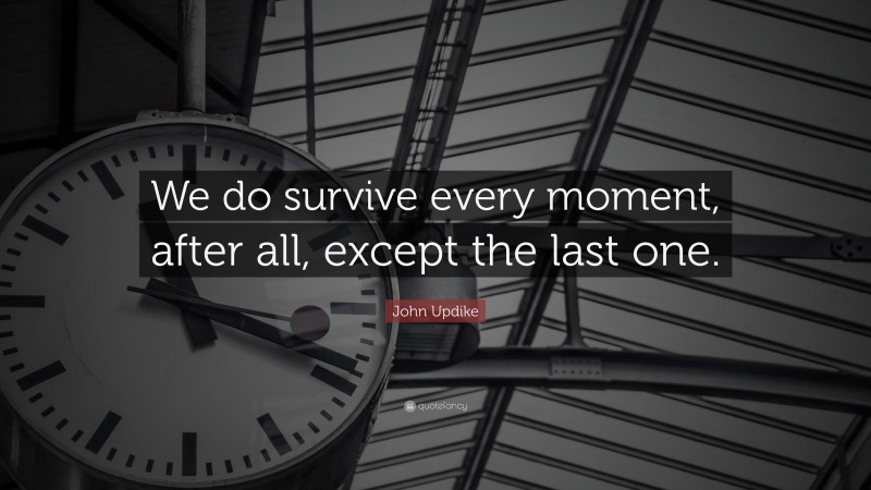 John Updike Quote: “We do survive every moment, after all, except the last one.”