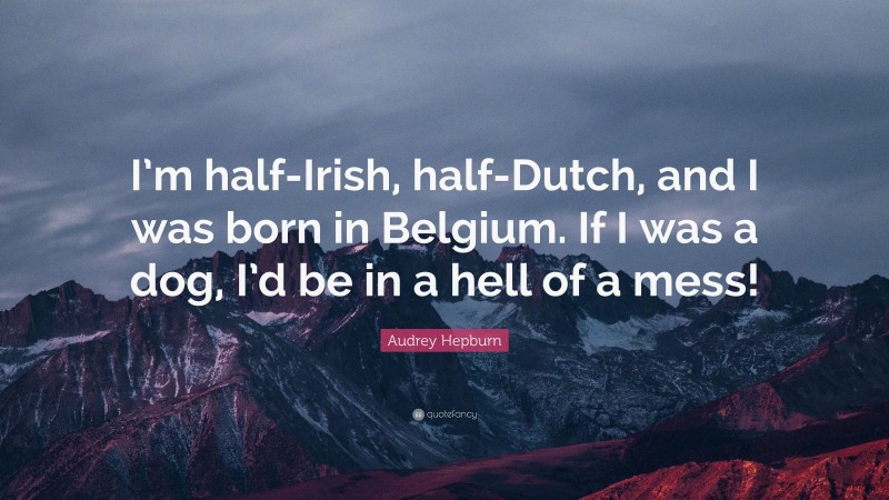 Audrey Hepburn Quote: “I’m half-Irish, half-Dutch, and I was born in Belgium. If I was a dog, I’d be in a hell of a mess!”