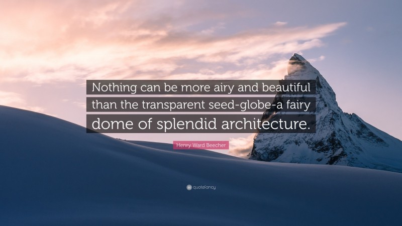 Henry Ward Beecher Quote: “Nothing can be more airy and beautiful than the transparent seed-globe-a fairy dome of splendid architecture.”