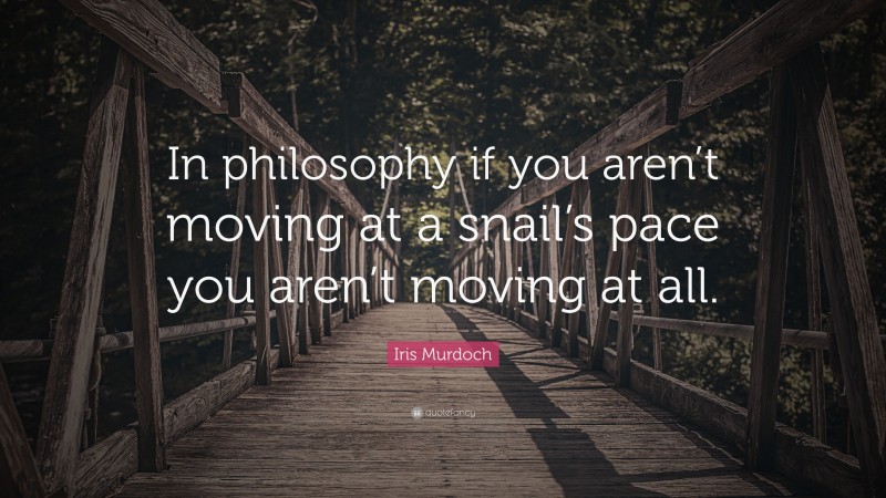 Iris Murdoch Quote: “In philosophy if you aren’t moving at a snail’s pace you aren’t moving at all.”