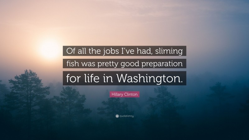 Hillary Clinton Quote: “Of all the jobs I’ve had, sliming fish was pretty good preparation for life in Washington.”
