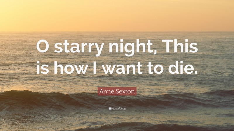 Anne Sexton Quote: “O starry night, This is how I want to die.”