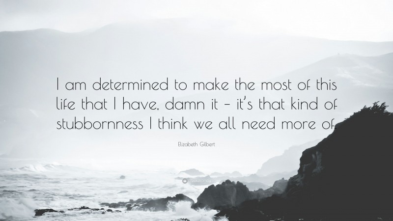 Elizabeth Gilbert Quote: “I am determined to make the most of this life that I have, damn it – it’s that kind of stubbornness I think we all need more of.”