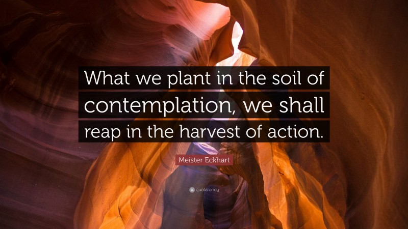 Meister Eckhart Quote: “What we plant in the soil of contemplation, we shall reap in the harvest of action.”