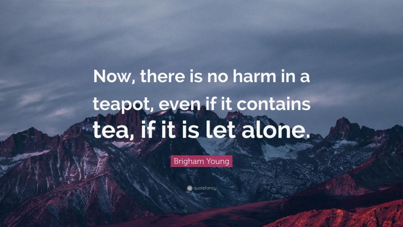 Brigham Young Quote: “Now, there is no harm in a teapot, even if it contains tea, if it is let alone.”