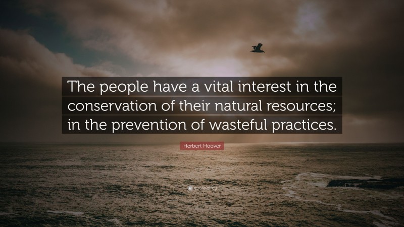 Herbert Hoover Quote: “The people have a vital interest in the conservation of their natural resources; in the prevention of wasteful practices.”