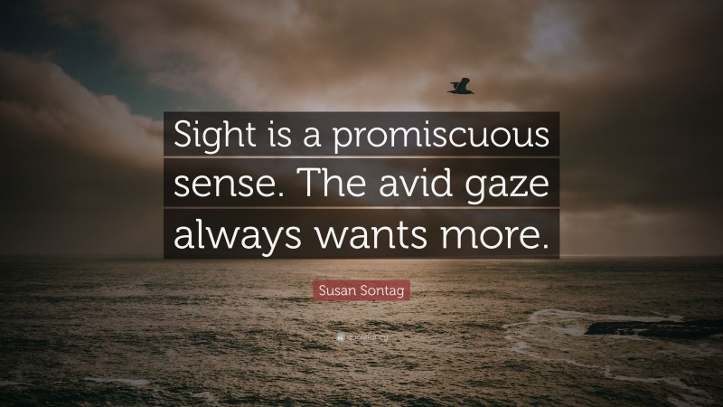 Susan Sontag Quote: “Sight is a promiscuous sense. The avid gaze always wants more.”