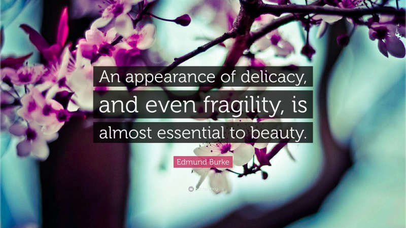Edmund Burke Quote: “An appearance of delicacy, and even fragility, is almost essential to beauty.”