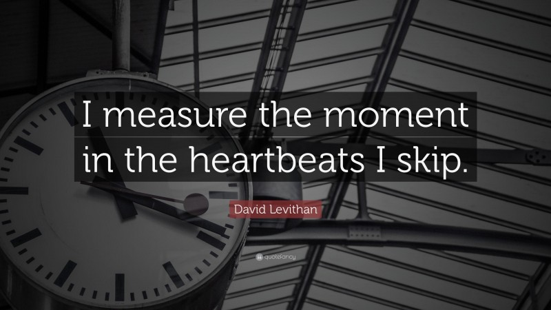 David Levithan Quote: “I measure the moment in the heartbeats I skip.”