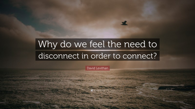 David Levithan Quote: “Why do we feel the need to disconnect in order to connect?”
