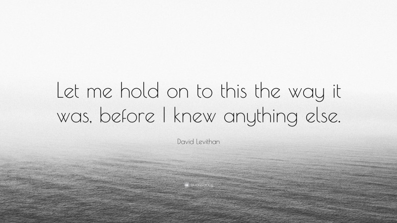 David Levithan Quote: “Let me hold on to this the way it was, before I knew anything else.”