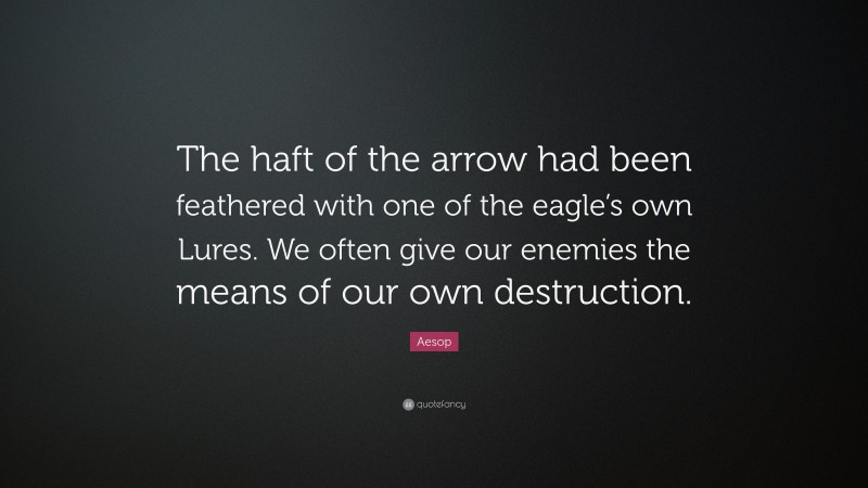 Aesop Quote: “The haft of the arrow had been feathered with one of the eagle’s own Lures. We often give our enemies the means of our own destruction.”