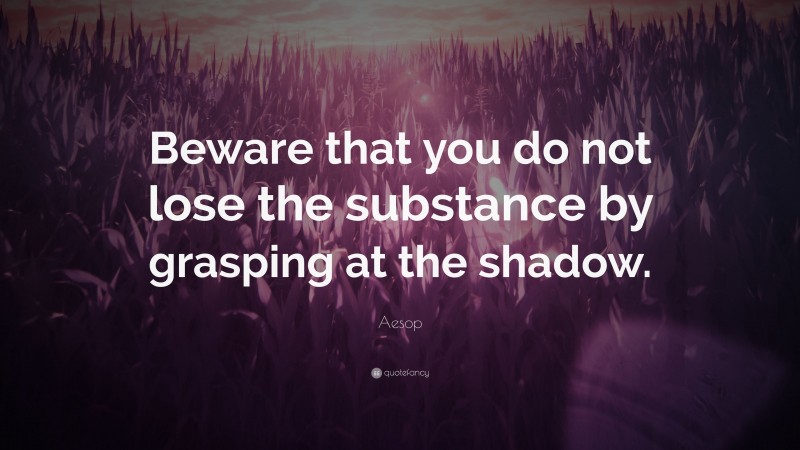 Aesop Quote: “Beware that you do not lose the substance by grasping at the shadow.”