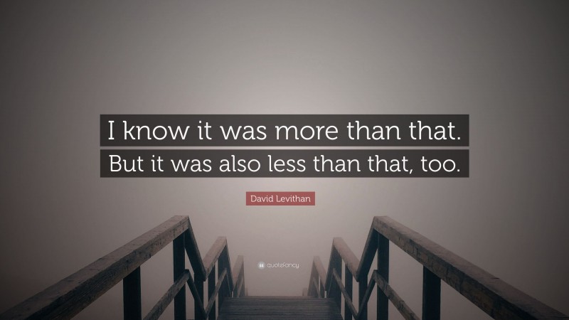 David Levithan Quote: “I know it was more than that. But it was also less than that, too.”