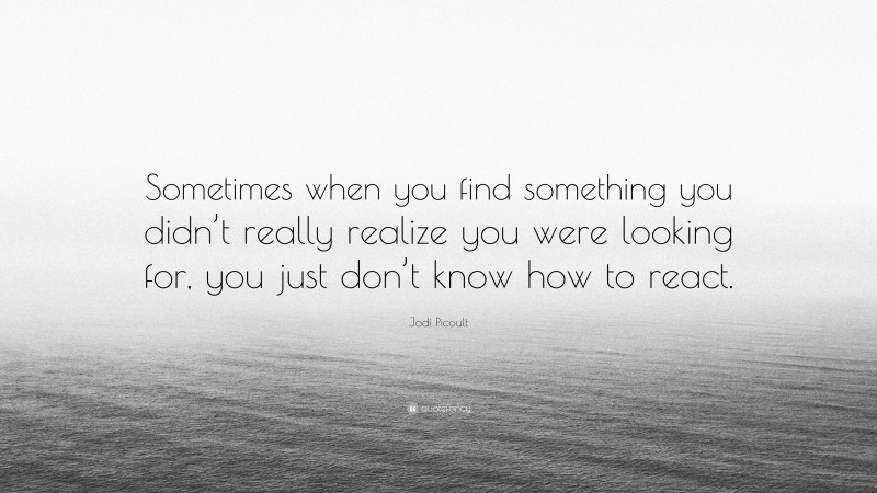 Jodi Picoult Quote: “Sometimes when you find something you didn’t really realize you were looking for, you just don’t know how to react.”