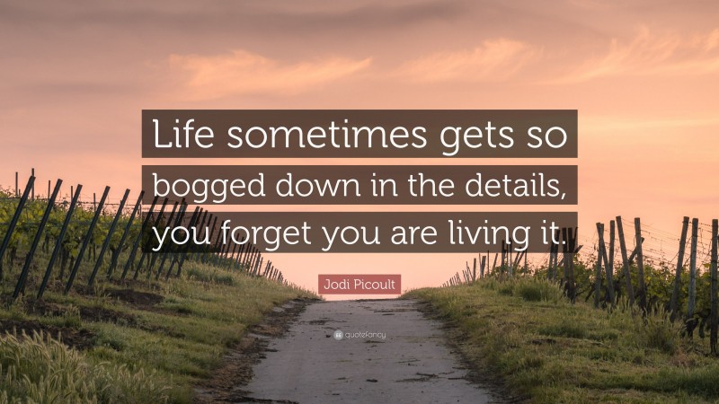 Jodi Picoult Quote: “Life sometimes gets so bogged down in the details, you forget you are living it.”