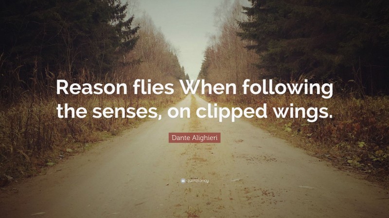 Dante Alighieri Quote: “Reason flies When following the senses, on clipped wings.”