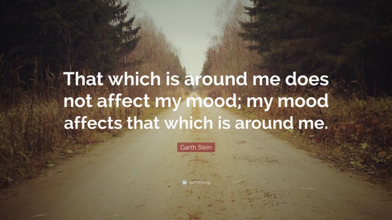 Garth Stein Quote: “That which is around me does not affect my mood; my mood affects that which is around me.”