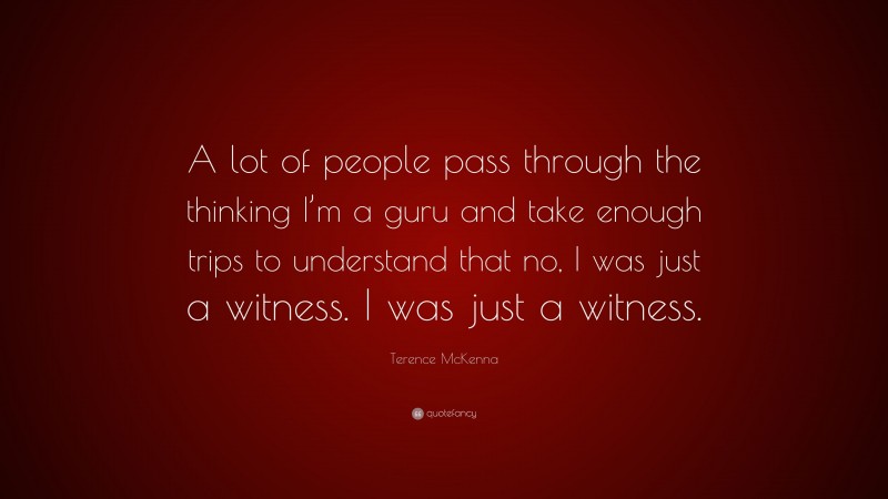 Terence McKenna Quote: “A lot of people pass through the thinking I’m a guru and take enough trips to understand that no, I was just a witness. I was just a witness.”