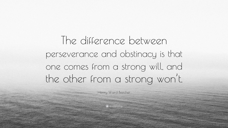 Henry Ward Beecher Quote: “The difference between perseverance and obstinacy is that one comes from a strong will, and the other from a strong won’t.”