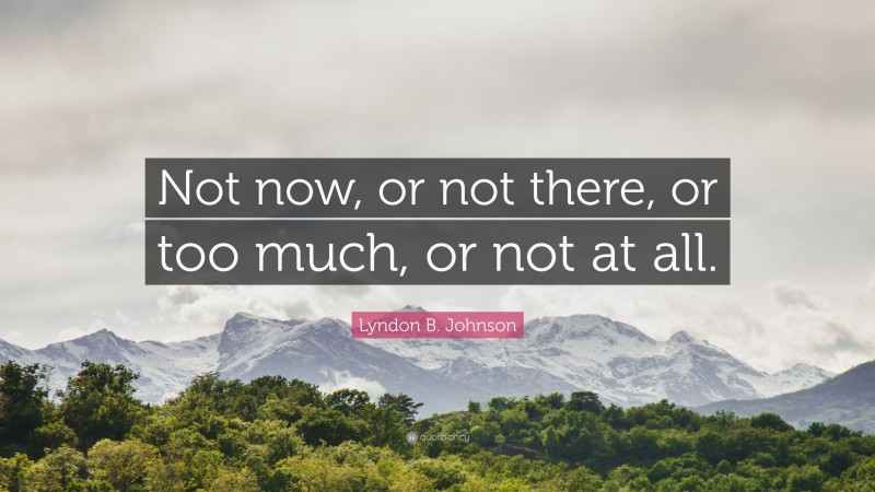 Lyndon B. Johnson Quote: “Not now, or not there, or too much, or not at all.”
