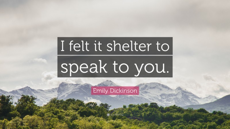 Emily Dickinson Quote: “I felt it shelter to speak to you.”