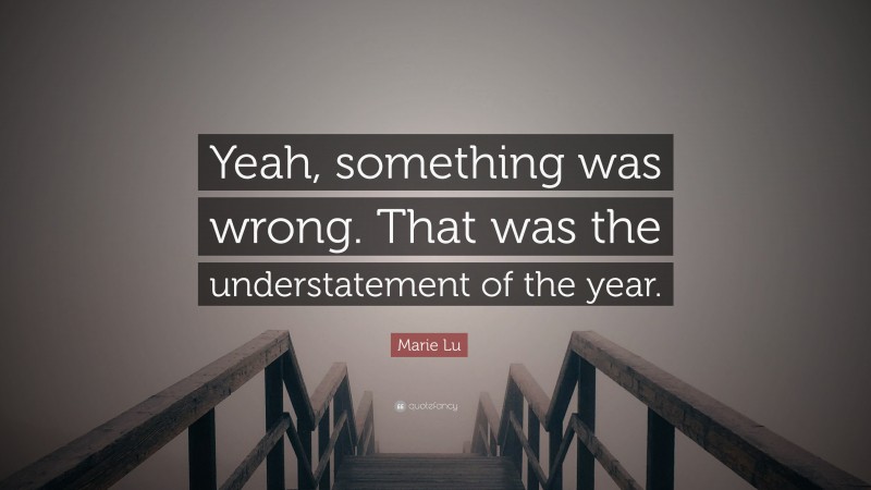 Marie Lu Quote: “Yeah, something was wrong. That was the understatement of the year.”