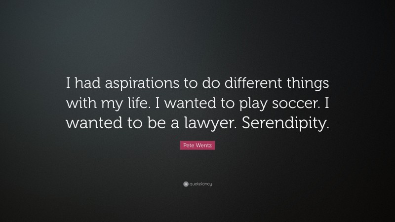 Pete Wentz Quote: “I had aspirations to do different things with my life. I wanted to play soccer. I wanted to be a lawyer. Serendipity.”