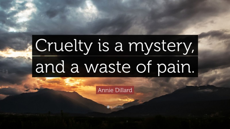 Annie Dillard Quote: “Cruelty is a mystery, and a waste of pain.”
